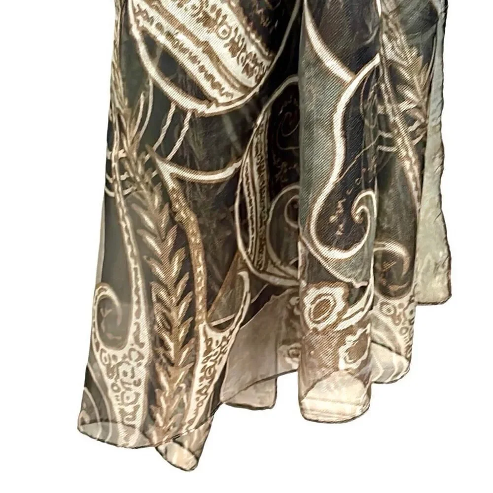 Extra Large neutral semi-sheer paisley & medallion print gray, brown, beige